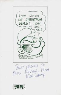1958 Bill Zaboly's Popeye advert for Christmas Seals, autographed proof