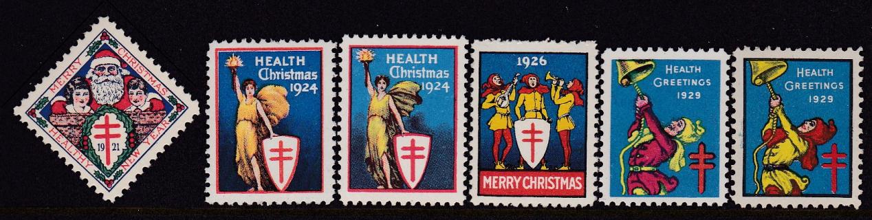 Curtis Christmas Seals 1921, 1924, 1926 and 1929