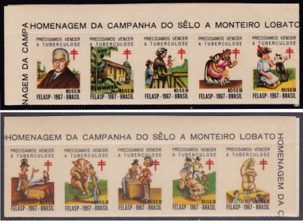 Brazil #35 1967 Set of 10 Christmas Seals with scenes from Children's Stories