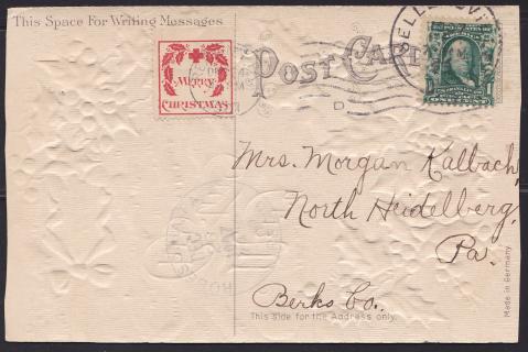 1907 type 1 with 3 city cancels - machine flag cancel Reading, PA 12-24-07, hand cancels Sellersville, PA 12-26-07 & Robsonia PA