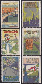 Poster Stamps for tourism, Aurora, IL.